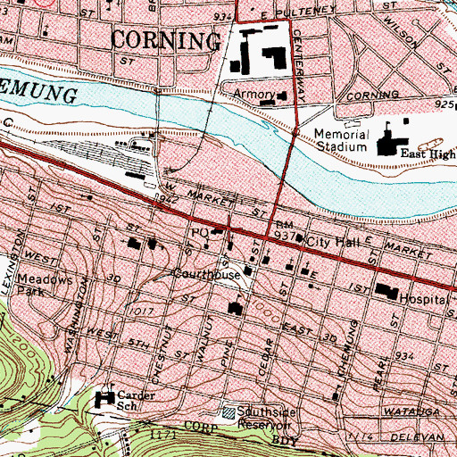 Topographic Map of Corning Southside Post Office, NY