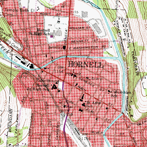 Topographic Map of Hornell Post Office, NY