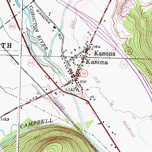 Topographic Map of Kanona Post Office, NY