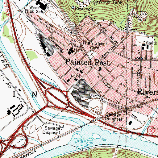 Topographic Map of Painted Post Post Office, NY