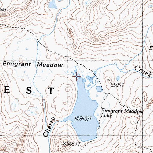 Topographic Map of Emigrant Meadow, CA