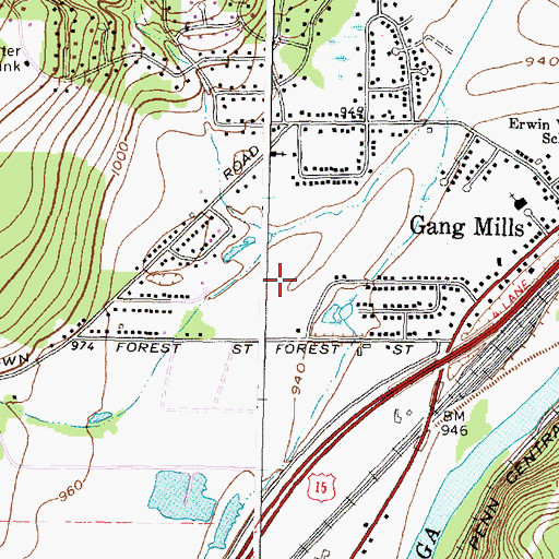 Topographic Map of Green Meadows at Painted Post, NY