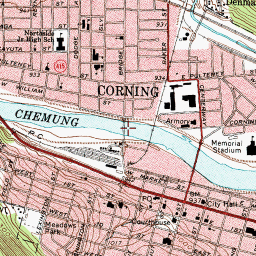 Topographic Map of Bridge Street Bridge, NY