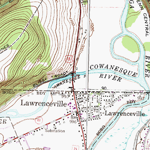 Topographic Map of Cowanesque River Bridge, NY