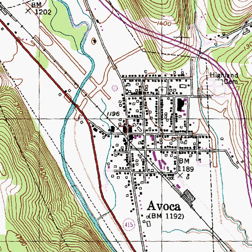 Topographic Map of Avoca Free Library, NY