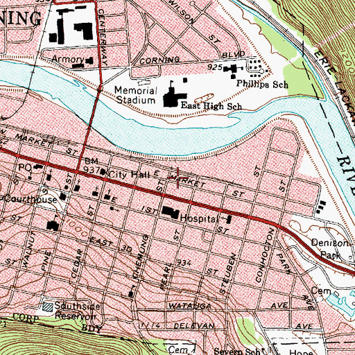 Topographic Map of Southeast Steuben County Library, NY