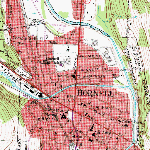 Topographic Map of Hornell Armory, NY