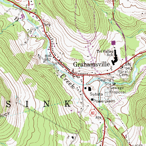 Topographic Map of Grahamsville Post Office, NY