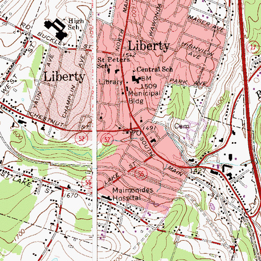 Topographic Map of Liberty Post Office, NY