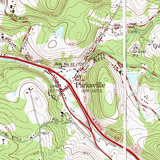Topographic Map of Parksville Post Office, NY