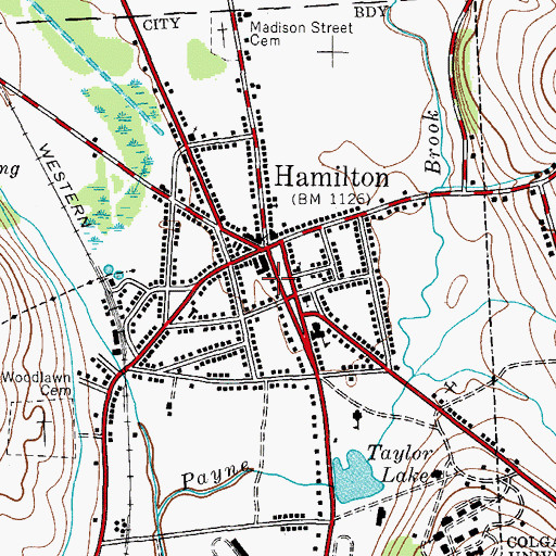 Topographic Map of Hamilton Post Office, NY