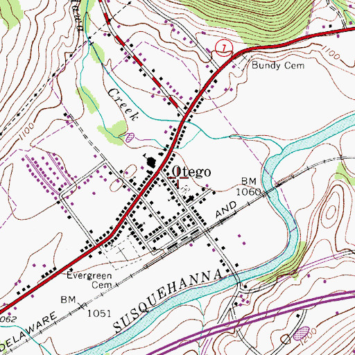Topographic Map of Otego Post Office, NY