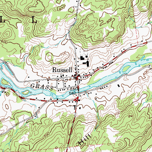 Topographic Map of Russell Public Library, NY