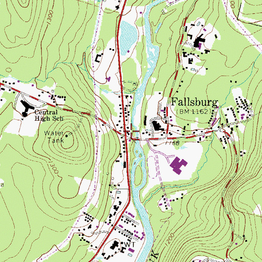 Topographic Map of Fallsburg Post Office, NY