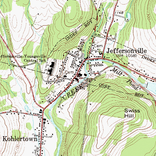Topographic Map of Jeffersonville Post Office, NY