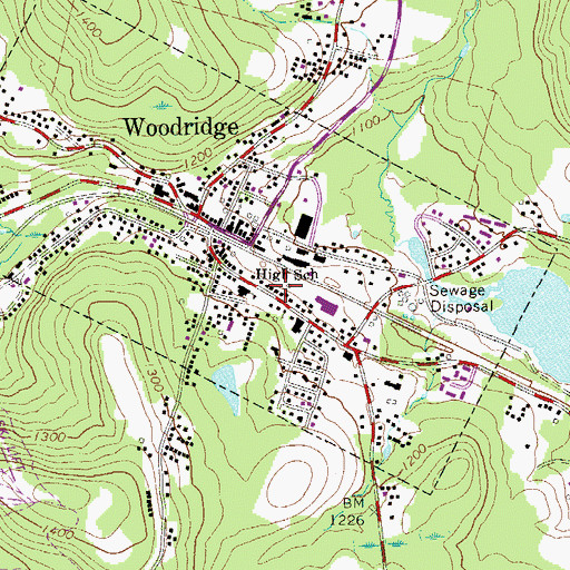 Topographic Map of Woodridge Post Office, NY