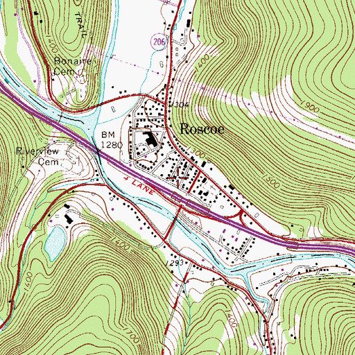 Topographic Map of Roscoe Free Library, NY