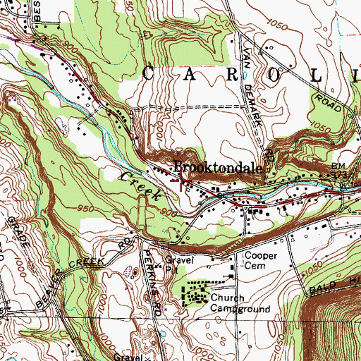 Topographic Map of Brooktondale Post Office, NY