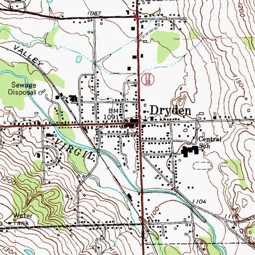 Topographic Map of Dryden Post Office, NY