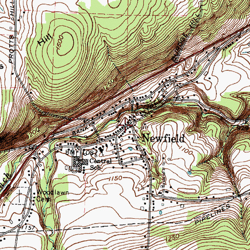 Topographic Map of Newfield Public Library, NY