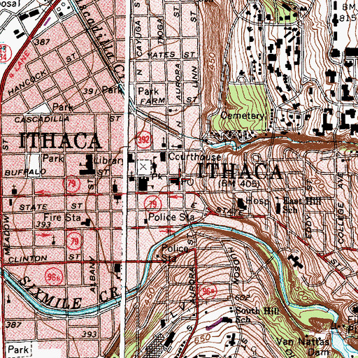 Topographic Map of Ithaca Town Hall, NY
