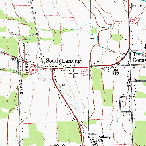 Topographic Map of Lansing Town Hall, NY
