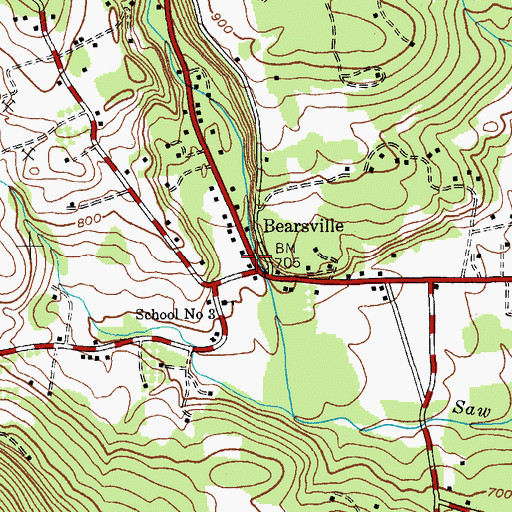 Topographic Map of Bearsville Post Office, NY