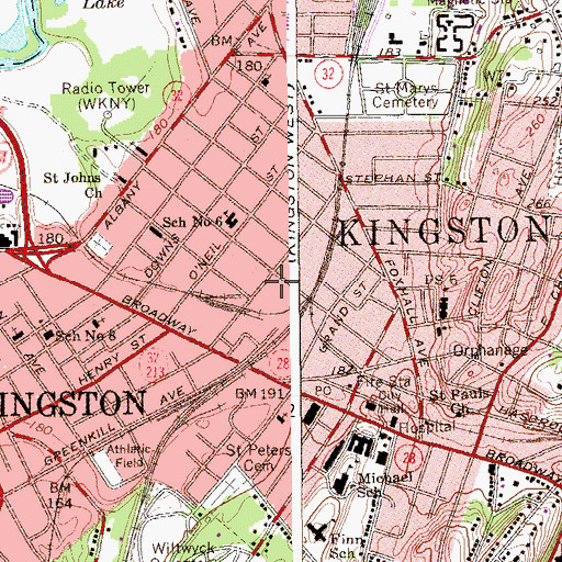 Topographic Map of Kingston Post Office, NY