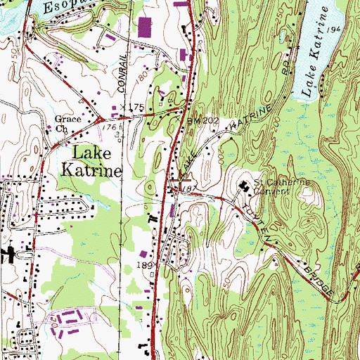 Topographic Map of Lake Katrine Post Office, NY