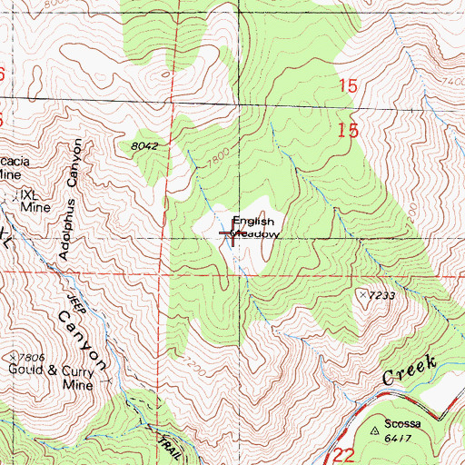 Topographic Map of English Meadow, CA