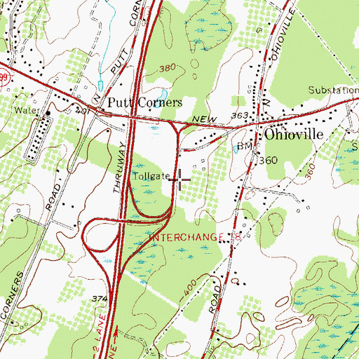 Topographic Map of New Paltz Toll Plaza, NY
