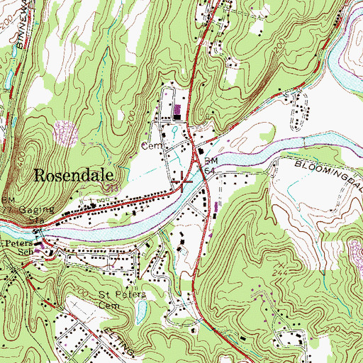 Topographic Map of Rosendale Library, NY