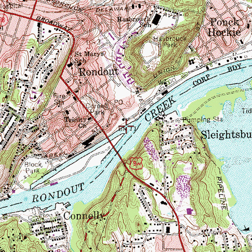 Topographic Map of Kingston Municipal Docks, NY