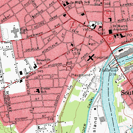Topographic Map of Glens Falls Post Office, NY