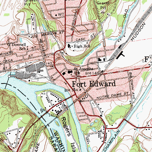 Topographic Map of Fort Edward Free Library, NY