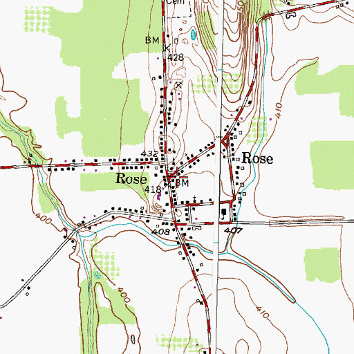 Topographic Map of Rose Post Office, NY