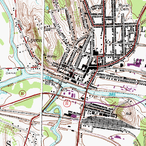 Topographic Map of Lyons Manor Assisted Living Center, NY