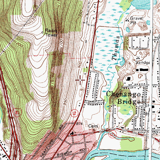 Topographic Map of Chenango Town Hall, NY