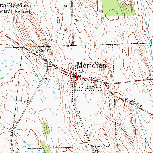 Topographic Map of Meridian Post Office, NY
