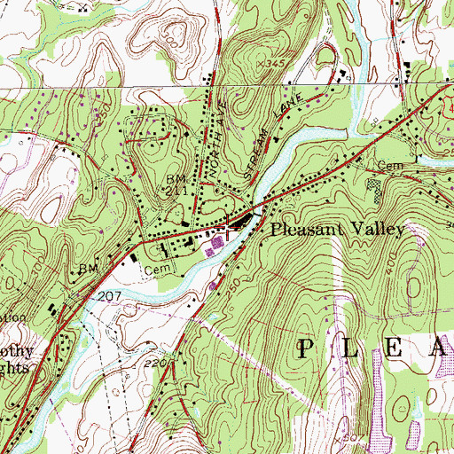 Topographic Map of Pleasant Valley Post Office, NY