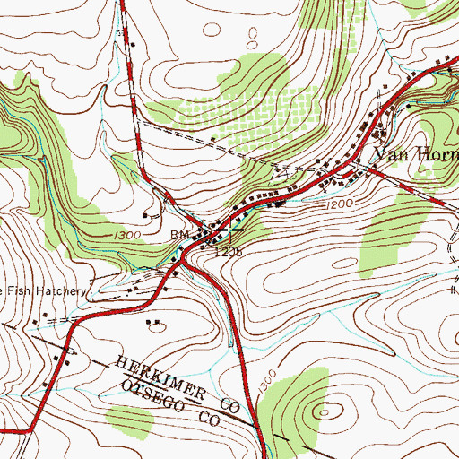 Topographic Map of Van Hornesville Post Office, NY