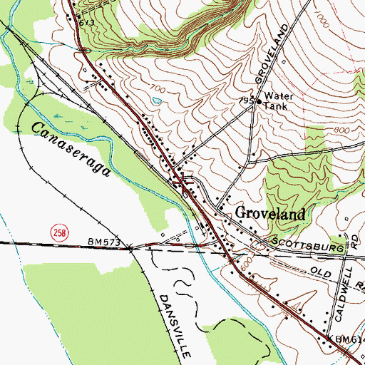 Topographic Map of Groveland Post Office, NY