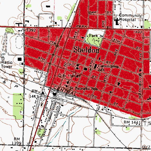 Topographic Map of Sheldon Community Ambulance Team, IA