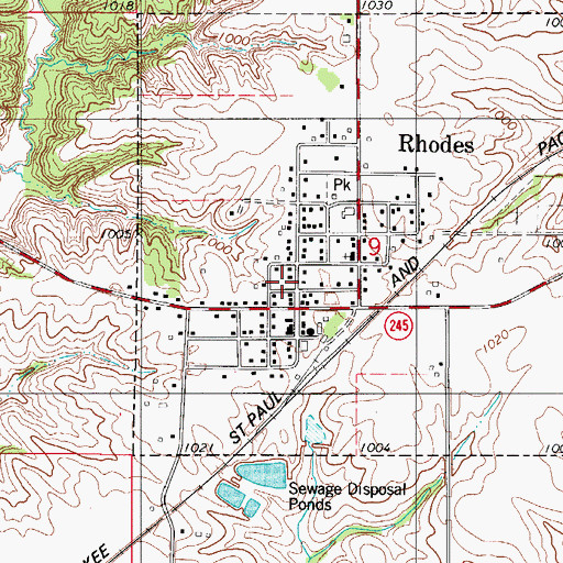 Topographic Map of Rhodes First Responders, IA