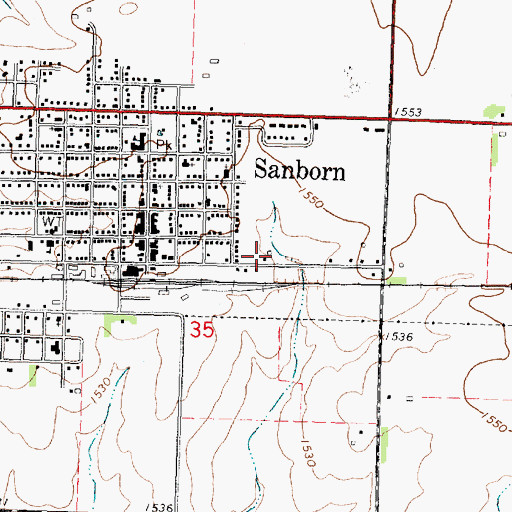 Topographic Map of Sanborn Ambulance Service, IA