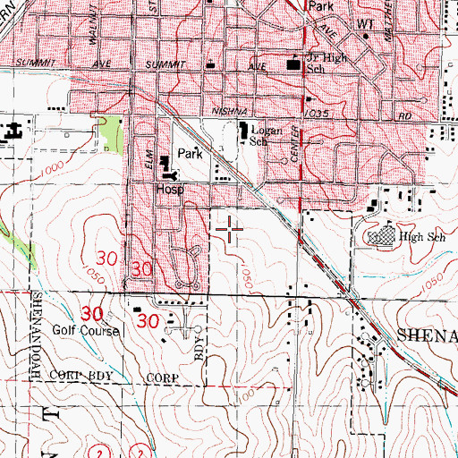 Topographic Map of Shenandoah Ambulance Service, IA