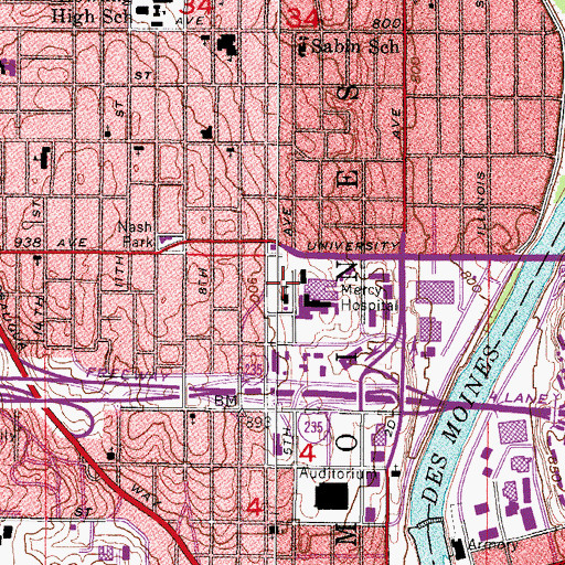 Topographic Map of Mercy One Emergency Medical Service, IA