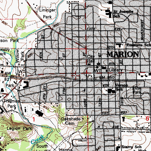 Topographic Map of Area Ambulance Service Marion, IA