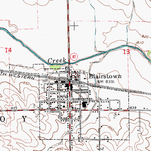 Topographic Map of Blairstown Ambulance Service, IA