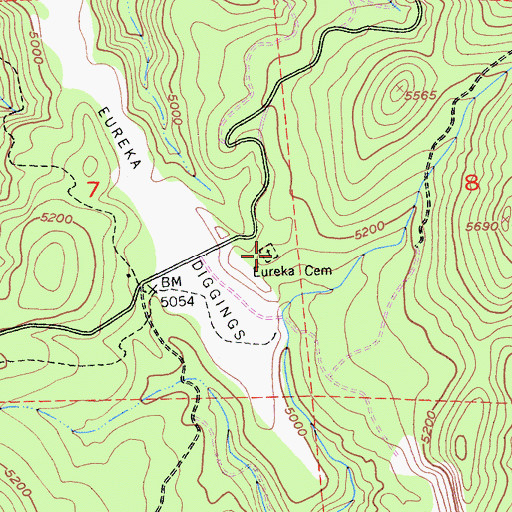 Topographic Map of Eureka Cemetery, CA